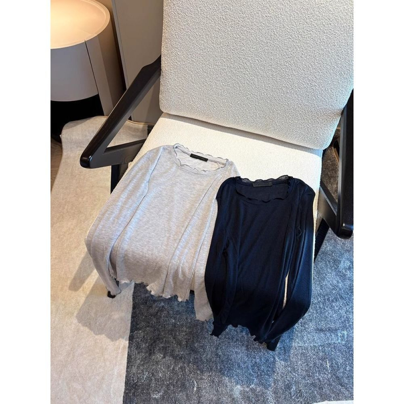Ženska majica s dugim rukavima, okrugli vrat, uski kroj (mješavina Tencel-Spandex; aplikacije; pulover; duge rukave)