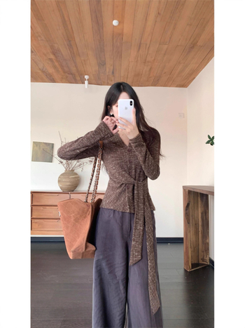 Majica s V-izrezom, dugi rukavi, poliester, Harajuku stil, slim kroj