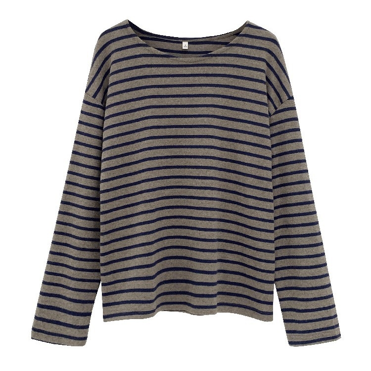 T-shirt s prugama, široka silueta, dugi rukavi, okrugli izrez; mješavina pamuka i poliestera (50-70% pamuk, 30-50% poliester)