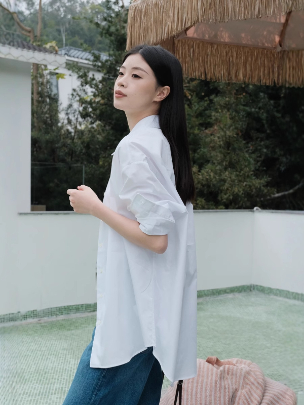 Μακρυμάνικο πουκάμισο από βαμβάκι με polo γιακά, 95% βαμβάκι, βασικό αστικό στυλ