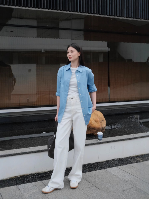 Μακρυμάνικο πουκάμισο από βαμβάκι με polo γιακά, 95% βαμβάκι, βασικό αστικό στυλ