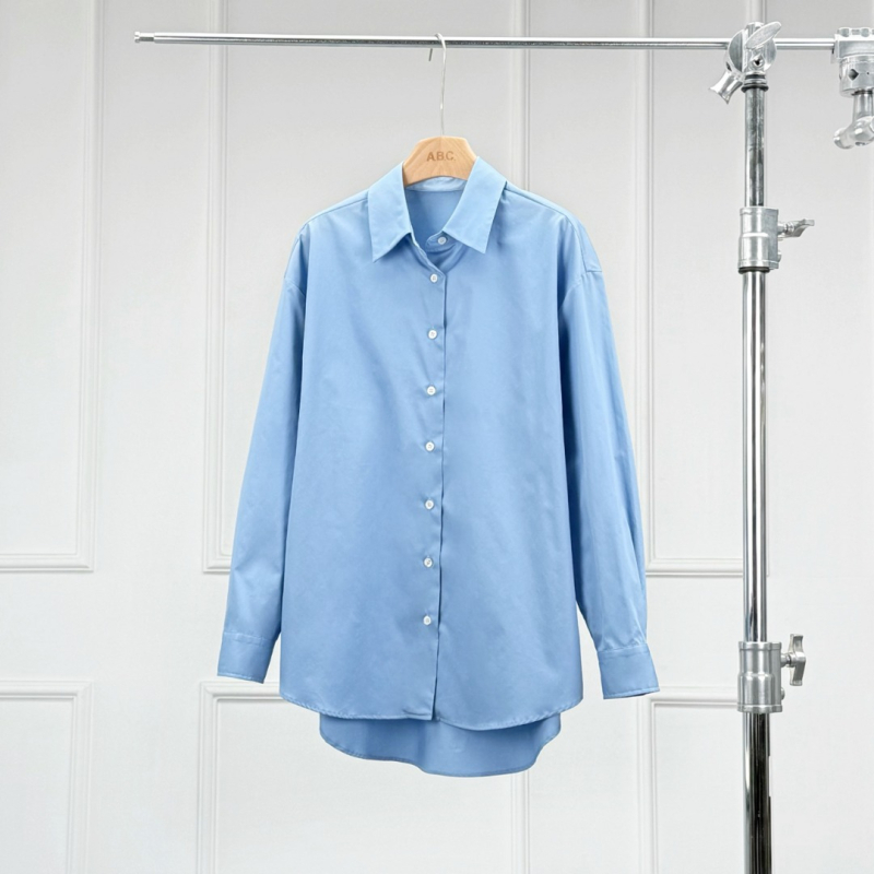 Μακρυμάνικο πουκάμισο από βαμβάκι με polo γιακά, 95% βαμβάκι, βασικό αστικό στυλ