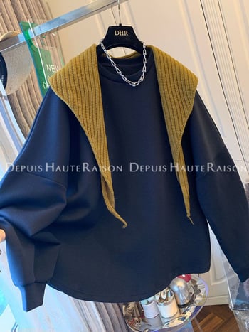 Elegáns kötött pulóver sállal, kerek nyakú, laza fazon, középméretű hossz 65–80 cm, hosszú ujjú, poliészter (95%+)