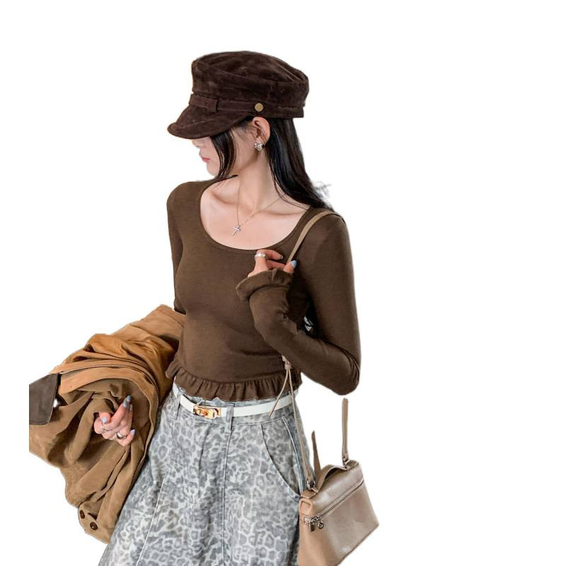 Hosszú ujjú póló kerek nyakkal, akril szálas anyag, magas derék dizájn