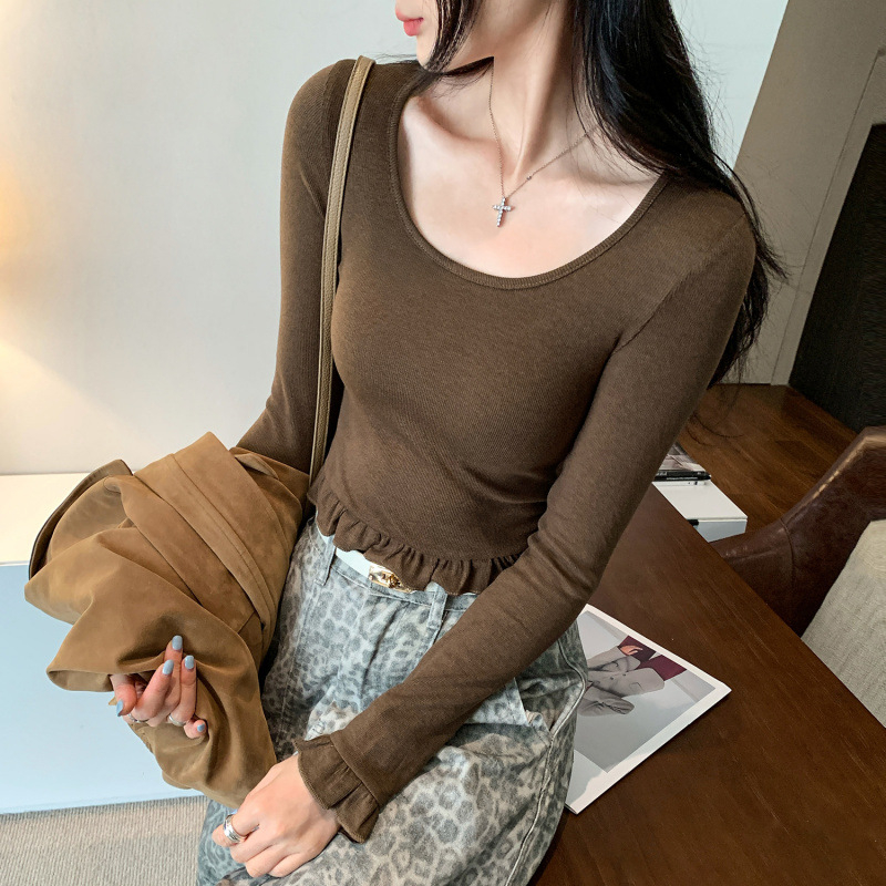 Hosszú ujjú póló kerek nyakkal, akril szálas anyag, magas derék dizájn