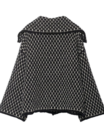 Kardigan s kariranim uzorkom, veliki ovratnik, jednostruko kopčanje, slobodan kroj, dugi rukavi, uobičajena duljina (50-65 cm)