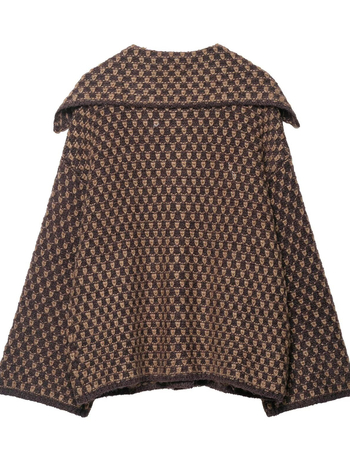 Kardigan s kariranim uzorkom, veliki ovratnik, jednostruko kopčanje, slobodan kroj, dugi rukavi, uobičajena duljina (50-65 cm)