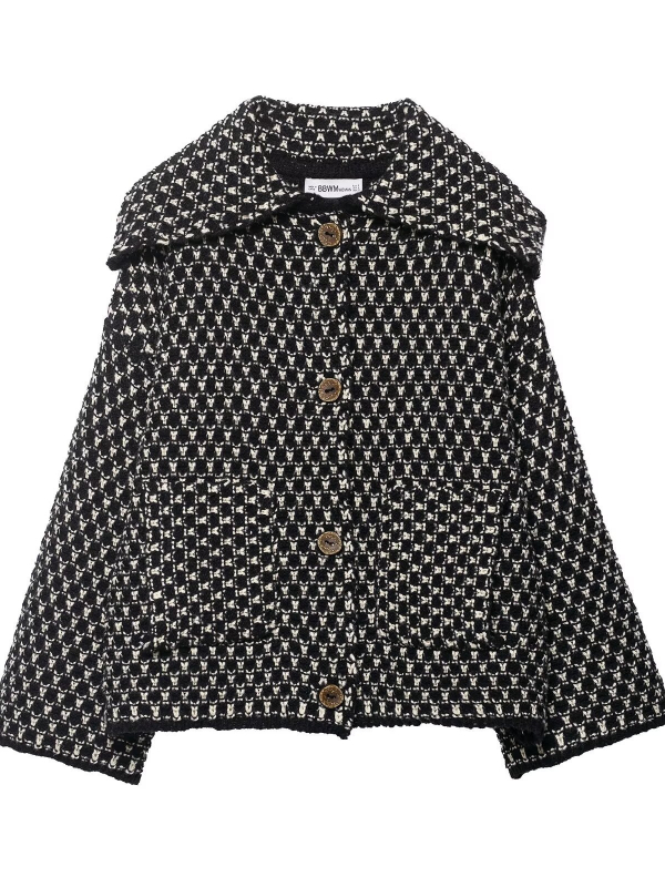 Kardigan s kariranim uzorkom, veliki ovratnik, jednostruko kopčanje, slobodan kroj, dugi rukavi, uobičajena duljina (50-65 cm)