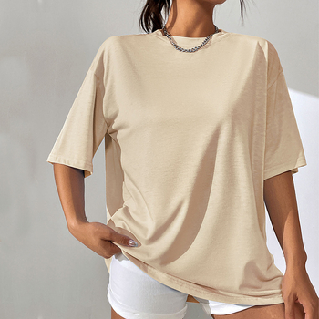 Ženska oversize T‑majica s okruglim izrezom, kratkih rukava, opušteni minimalistički kroj, 95% poliester