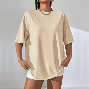 Ženska oversize T‑majica s okruglim izrezom, kratkih rukava, opušteni minimalistički kroj, 95% poliester