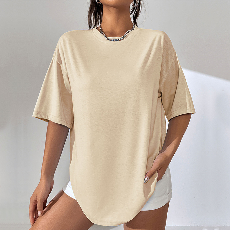 Ženska oversize T‑majica s okruglim izrezom, kratkih rukava, opušteni minimalistički kroj, 95% poliester
