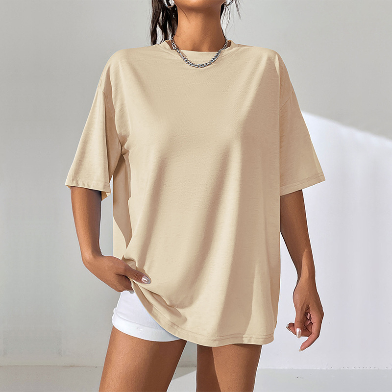 Ženska oversize T‑majica s okruglim izrezom, kratkih rukava, opušteni minimalistički kroj, 95% poliester