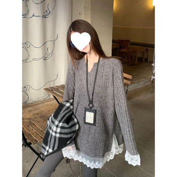 Pleteni džemper s V-izrezom - srednje duljine rukava, normalna duljina 50–65 cm, poliester tkanina s glatkom teksturom, elegantan gradski stil