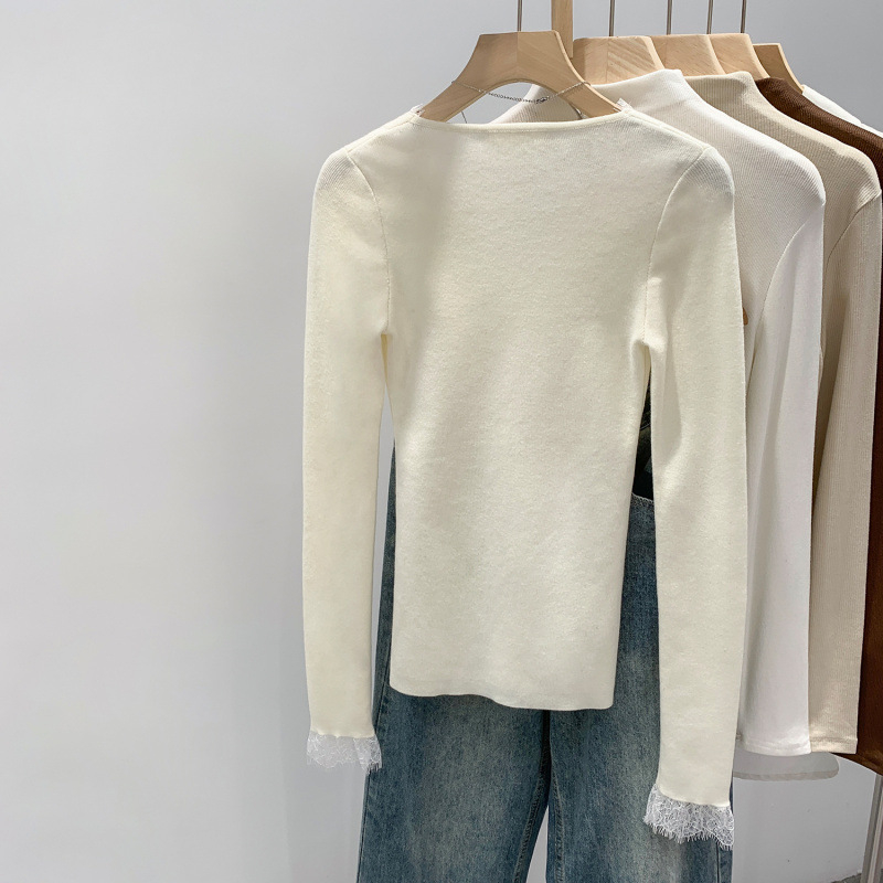 Top damă tricotat cu decolteu în V, mâneci lungi, fibre de poliester peste 95%, model solid, lungime 50–65 cm