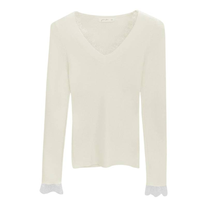 Top damă tricotat cu decolteu în V, mâneci lungi, fibre de poliester peste 95%, model solid, lungime 50–65 cm