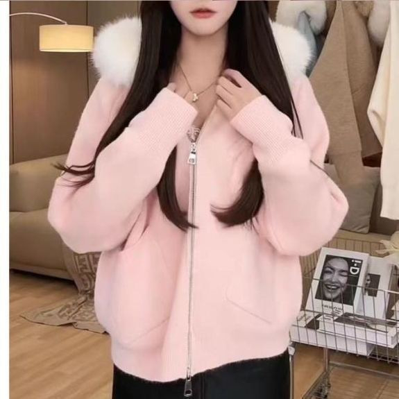 Kardigan s kapuljačom i zipom, pleteni materijal Ice Silk i Spandex, slobodan kroj