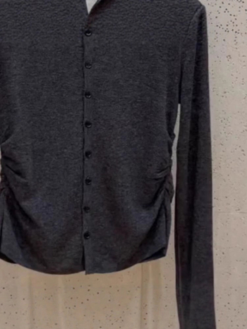 Dugi rukav pleteni top s okruglim ovratnikom, poliester, kardigan stil, gradski stil, patchwork detalji