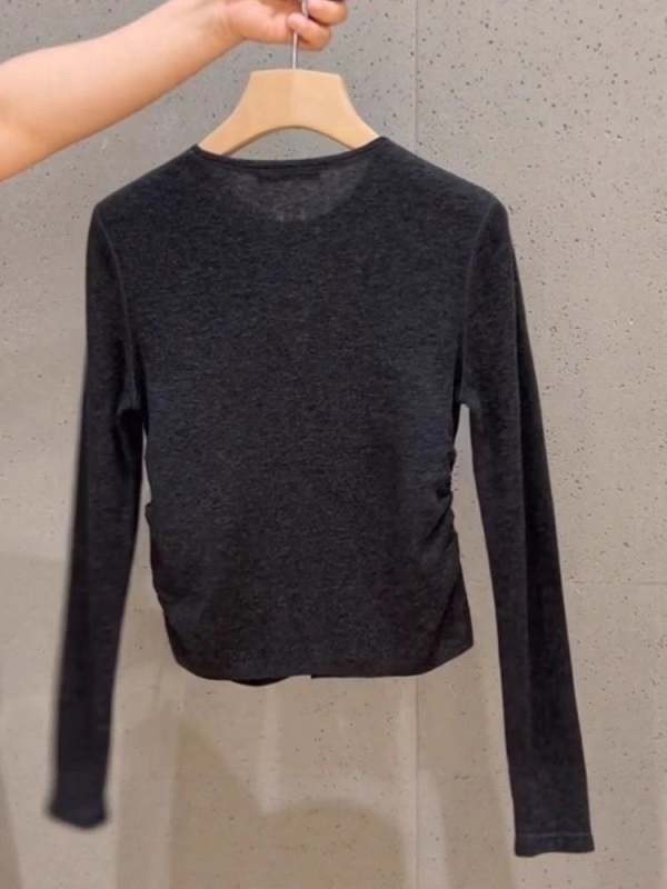 Dugi rukav pleteni top s okruglim ovratnikom, poliester, kardigan stil, gradski stil, patchwork detalji