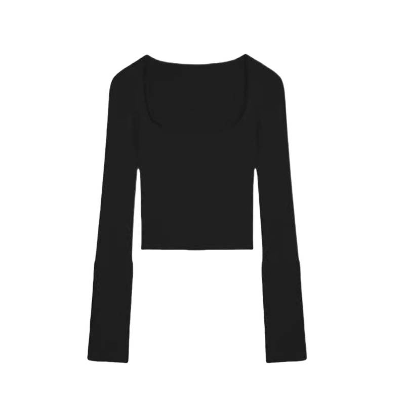 Ženski pleteni top s imitacijom norke krzna, kvadratni ovratnik, dugi rukav, uski kroj
