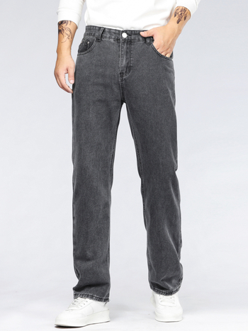 Muške traperice za jesen-zimu, casual slim-fit straight, visok pas, 98% pamuk, kamenasto pranje, detalj džepa