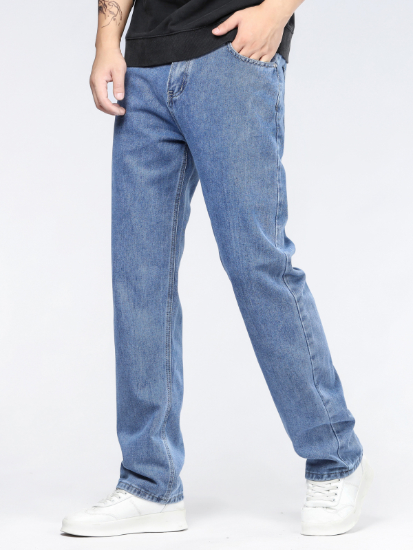 Muške traperice za jesen-zimu, casual slim-fit straight, visok pas, 98% pamuk, kamenasto pranje, detalj džepa