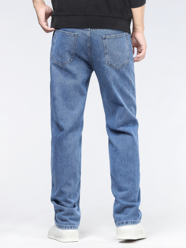 Muške traperice za jesen-zimu, casual slim-fit straight, visok pas, 98% pamuk, kamenasto pranje, detalj džepa