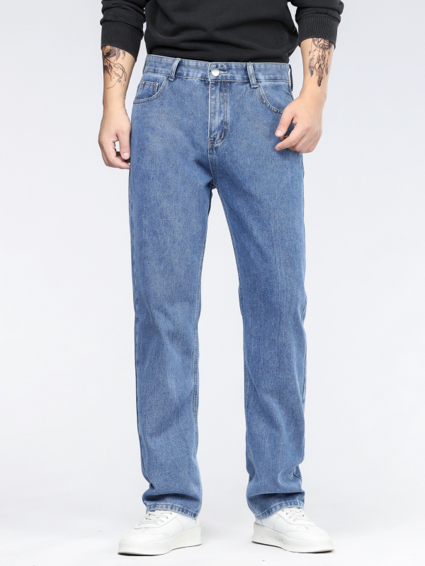 Muške traperice za jesen-zimu, casual slim-fit straight, visok pas, 98% pamuk, kamenasto pranje, detalj džepa