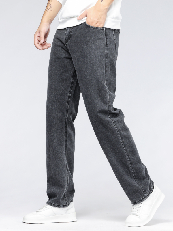 Muške traperice za jesen-zimu, casual slim-fit straight, visok pas, 98% pamuk, kamenasto pranje, detalj džepa