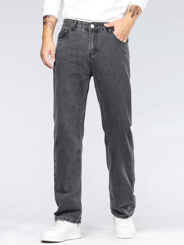 Muške traperice za jesen-zimu, casual slim-fit straight, visok pas, 98% pamuk, kamenasto pranje, detalj džepa