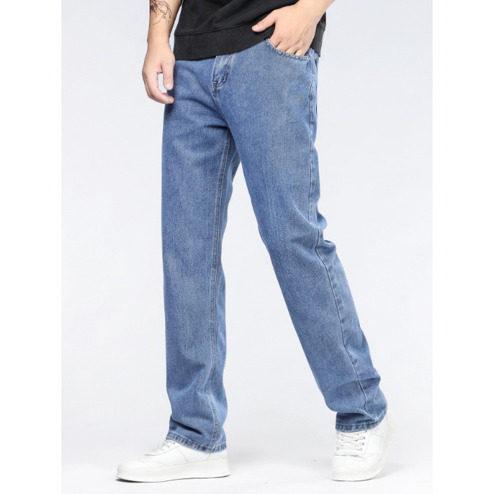 Muške traperice za jesen-zimu, casual slim-fit straight, visok pas, 98% pamuk, kamenasto pranje, detalj džepa