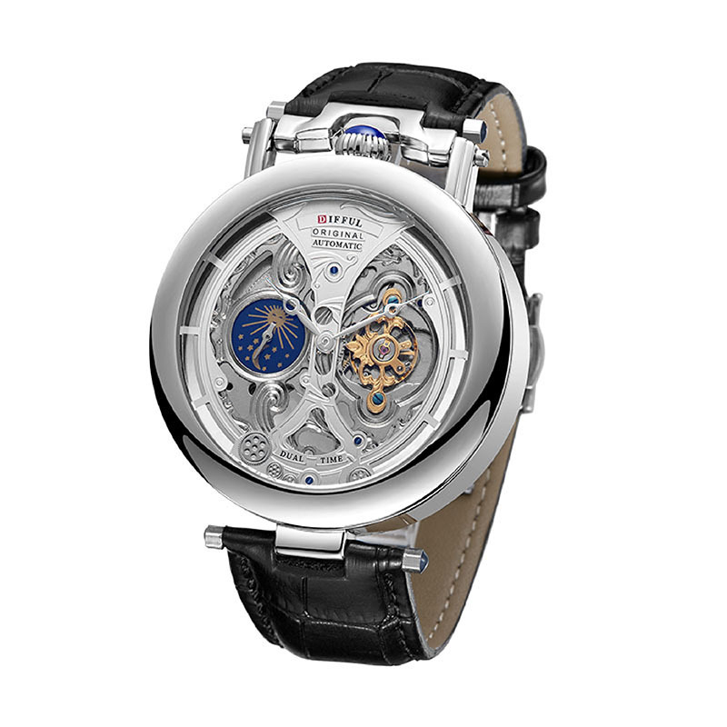 Difful DF-Z2032 Muški mehanički sat s tourbillonom, vodootporan do 30m, prozirna stražnja stranica, kožni remen, mehanizam Dandong