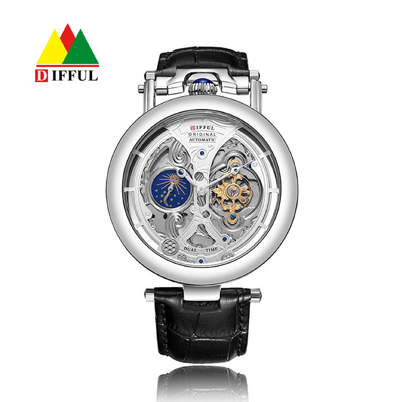 Difful DF-Z2032 Muški mehanički sat s tourbillonom, vodootporan do 30m, prozirna stražnja stranica, kožni remen, mehanizam Dandong