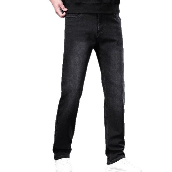 Pánske džínsy s rovnou nohavičkou, stredná výška pásu, zips, bavlno-strečový denim, mikroelastický, jar 2025