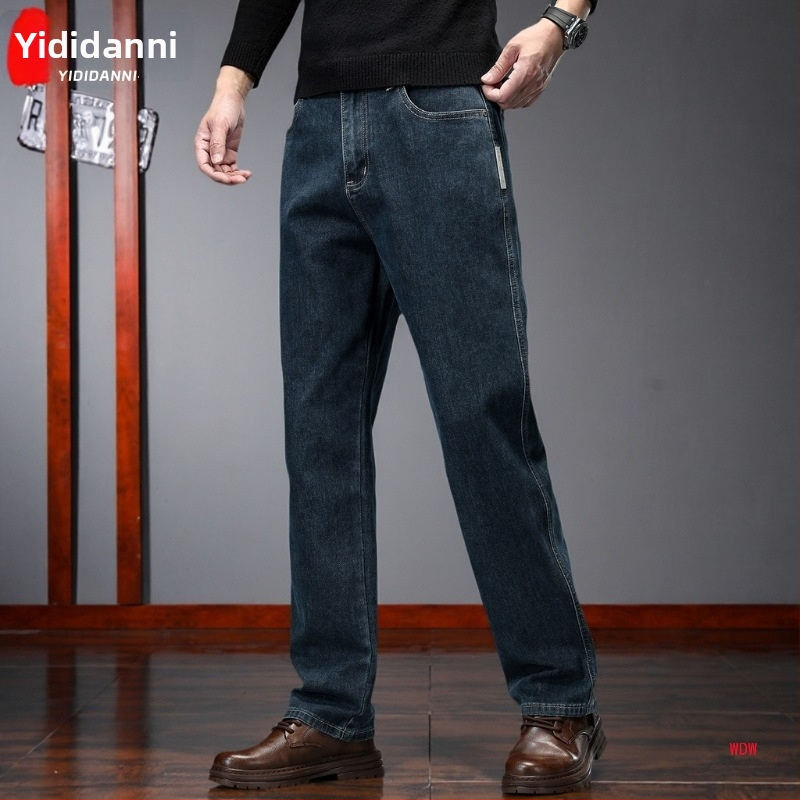 Pánske džínsy s rovnou líniou, stredná výška pásu, denim, mikroelastický, zips, jeseň 2025