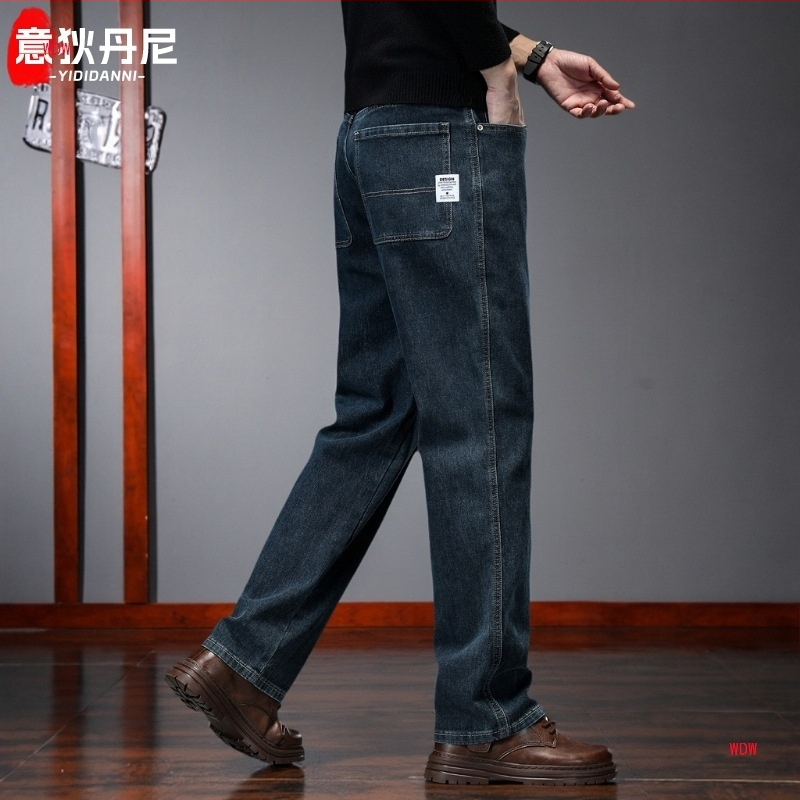 Pánske džínsy s rovnou líniou, stredná výška pásu, denim, mikroelastický, zips, jeseň 2025