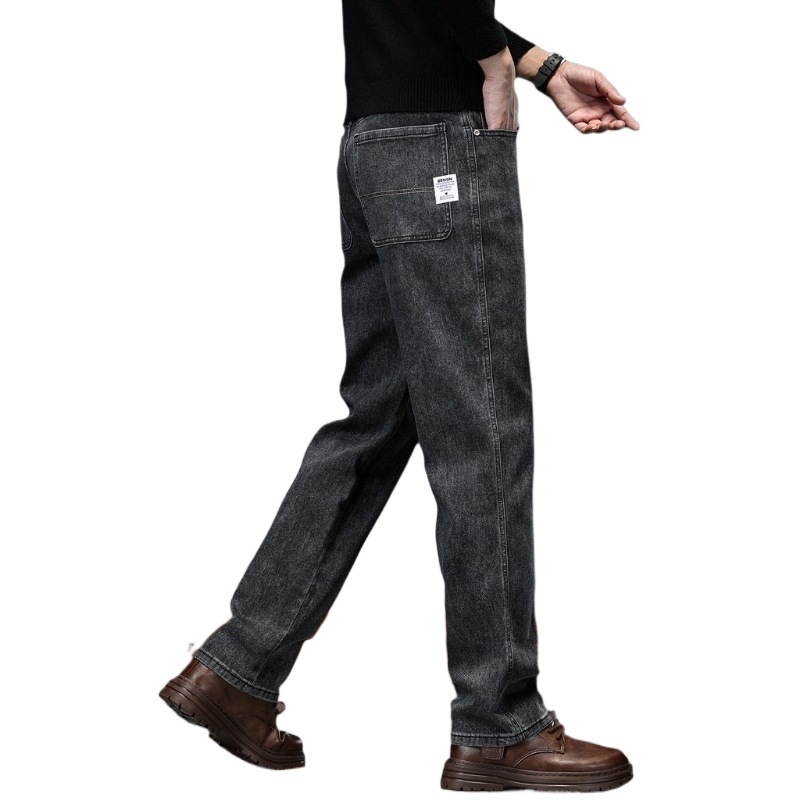 Pánske džínsy s rovnou líniou, stredná výška pásu, denim, mikroelastický, zips, jeseň 2025