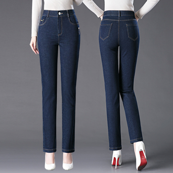 Τζιν από ντένιμ για γυναίκες – ψηλή μέση, ίσια γραμμή, 70–80% βαμβάκι με πολυεστέρα, υψηλή ελαστικότητα, μεσαίου βάρους