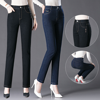 Τζιν από ντένιμ για γυναίκες – ψηλή μέση, ίσια γραμμή, 70–80% βαμβάκι με πολυεστέρα, υψηλή ελαστικότητα, μεσαίου βάρους