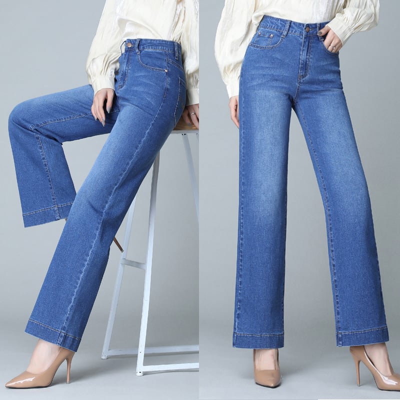 Traperice širokih nogavica, visokim strukom, denim-pamučna smjesa 70–80%