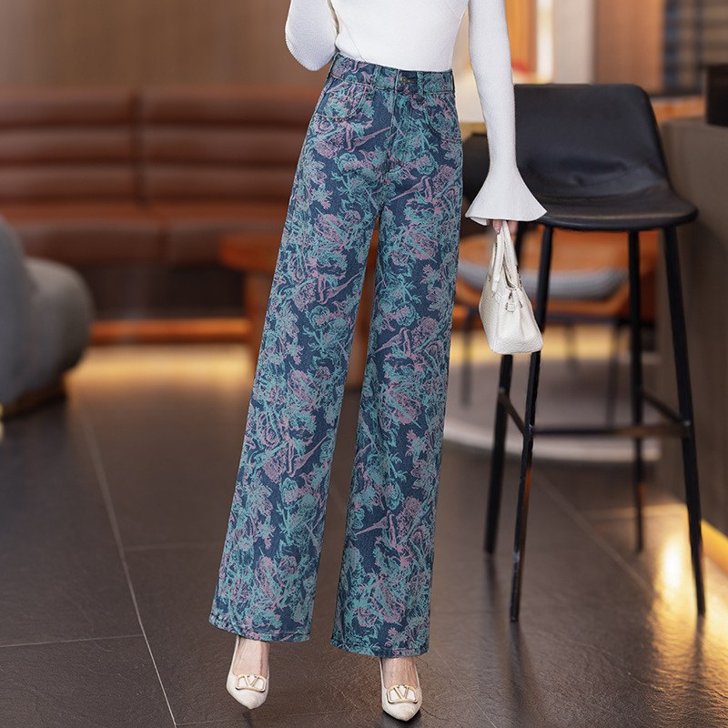 Τυπωμένα φαρδιά παντελόνια από ντένιμ με ψηλή μέση, φθινοπωρο 2025