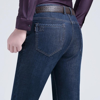 Egyenes szabású farmer, üzleti casual stílus, középmagas derék, pamut denim, mikroelasztikus