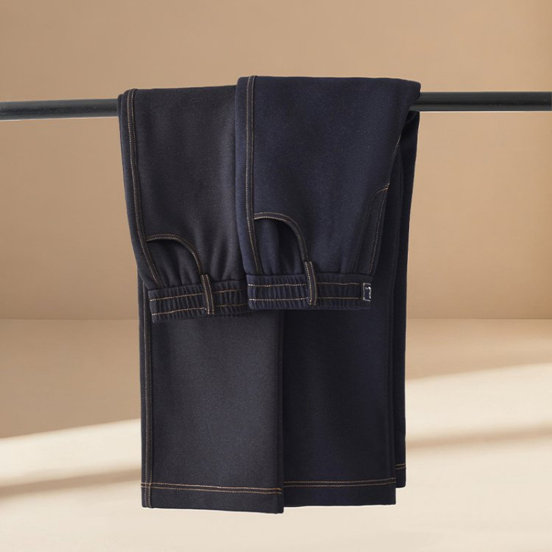 Ženske traperice s fleece podstavom za jesen-zimu, visokim strukom, ravni kroj, denim materijal