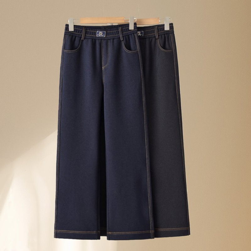 Ženske traperice s fleece podstavom za jesen-zimu, visokim strukom, ravni kroj, denim materijal