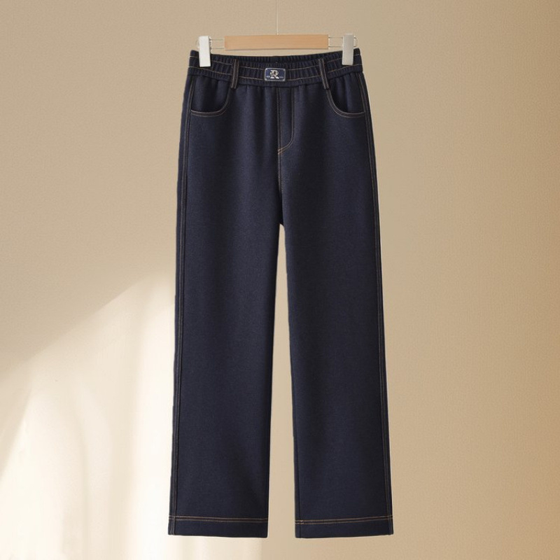 Ženske traperice s fleece podstavom za jesen-zimu, visokim strukom, ravni kroj, denim materijal