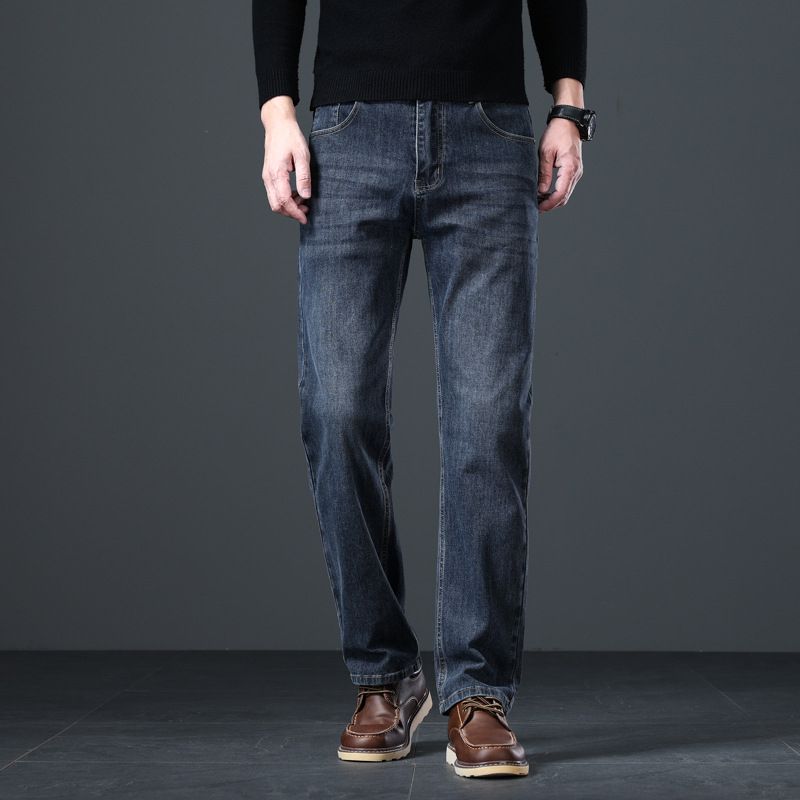 Muške traperice – ravne nogavice, srednji struk, pamuk-elastični denim, zip zatvarač, strojno pranje