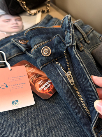 Τζιν από βαμβάκι με φλίς επένδυση, μικροελαστικότητα, χαλαρή γραμμή, ψηλόμεσα, κομψό αστικό στυλ