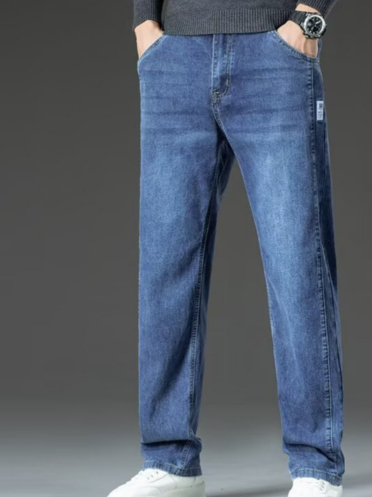 Pánske džínsy z denimu, rovný strih, stredná výška pásu, zapínanie na gombík, mikroelastickosť, celoročné nosenie