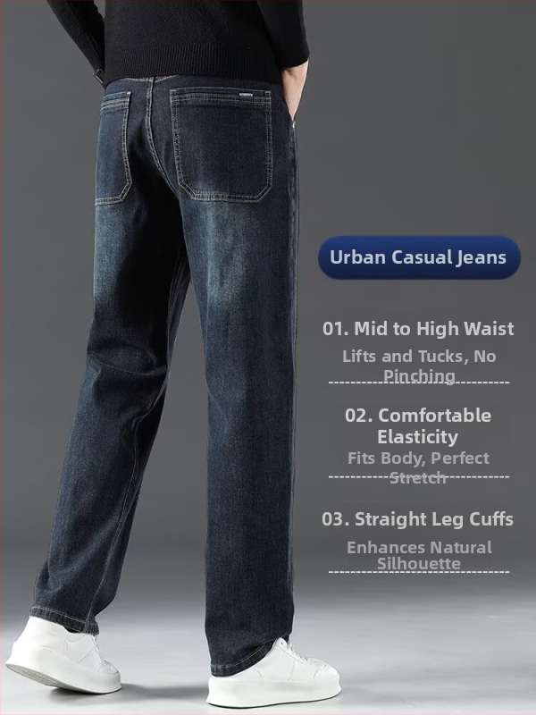 Pánske džínsy z denimu, rovný strih, stredná výška pásu, zapínanie na gombík, mikroelastickosť, celoročné nosenie