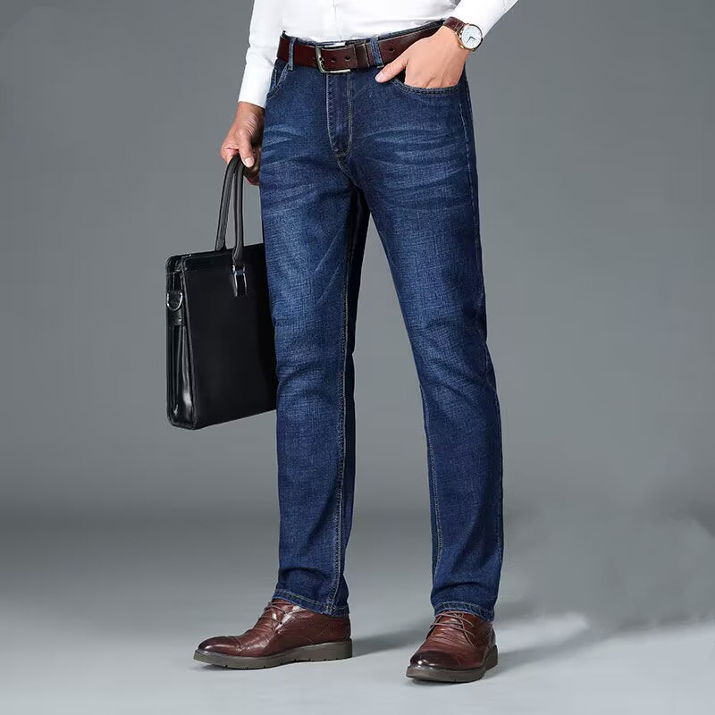 Muške traperice denim – ravni kroj, visok pojas, vezenje i pranje, proljeće-jesen, 50% pamuk