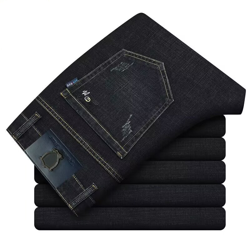 Muške traperice denim – ravni kroj, visok pojas, vezenje i pranje, proljeće-jesen, 50% pamuk